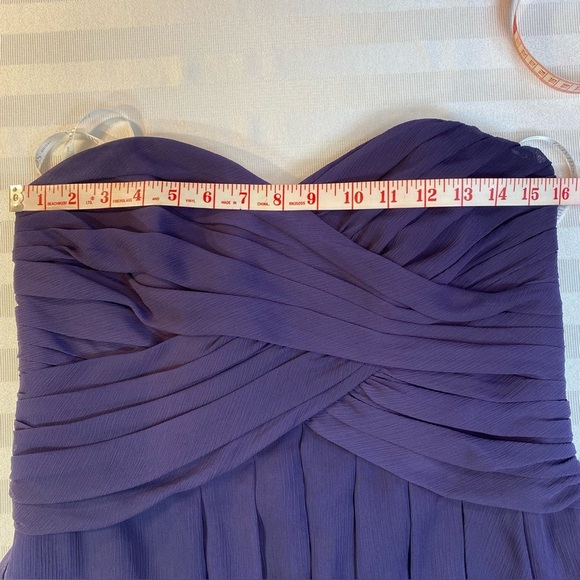 David's Bridal Strapless Short Dress Pleated Chiffon in Lapis Purple Sz 12 - Picture 7 of 16